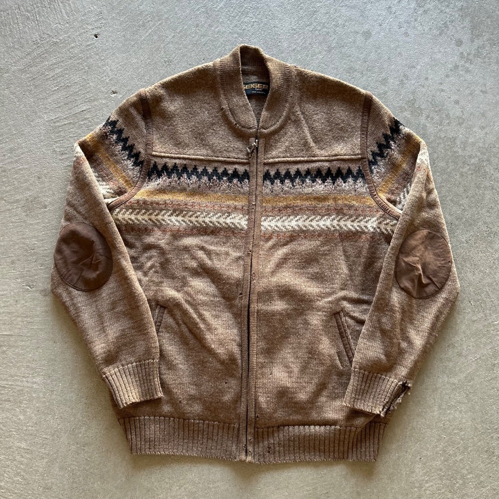 Vintage 60s Geiger Tyrol Jacket Size Large Brown Geometric Wool Full Zip Austria